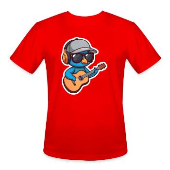 Cute Peacock Guitar Mascot Sticker - Men's Moisture Wicking Performance T-Shirt - red - Front - Jackson (183cm)