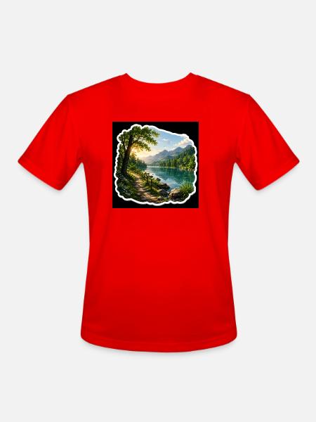 Lakeside Trail in Alpine Sun - Men's Moisture Wicking Performance T-Shirt - red