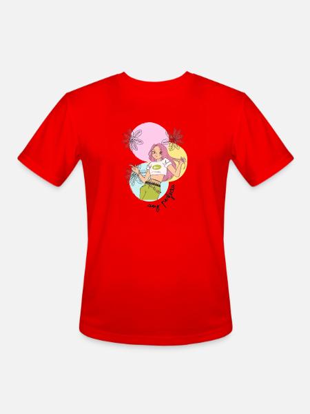 Pastel Leafy Heroine - Men's Moisture Wicking Performance T-Shirt - red