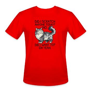 Fluffy Gray Cat Portrait Charm - Men's Moisture Wicking Performance T-Shirt - red - Front - Jackson (183cm)