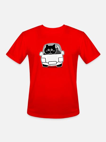 Chubby Black Cat Expressions - driver cat - Men's Moisture Wicking Performance T-Shirt - red