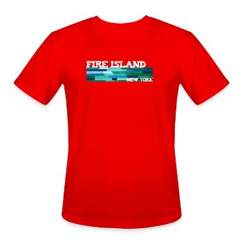 Fire Island groovy blues greens water taxi ferry  - Men's Moisture Wicking Performance T-Shirt - red - Front - Jackson (183cm)