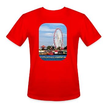 Chicago IL - Ferris Wheel at Navy Pier - Men's Moisture Wicking Performance T-Shirt - red - Front - Jackson (183cm)