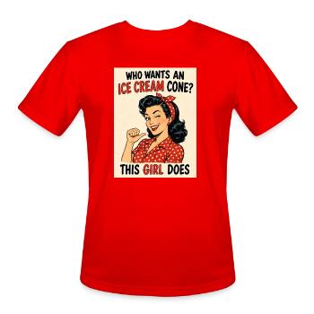 Who Wants an Ice Cream Cone? Funny Women's Shirt - Men's Moisture Wicking Performance T-Shirt - red - Front - Jackson (183cm)