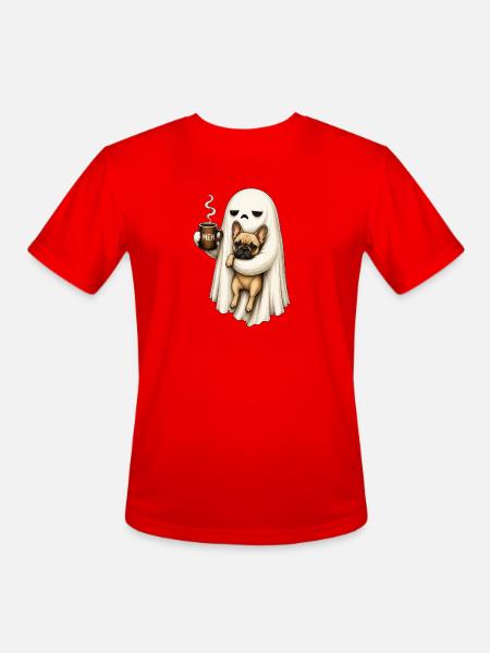 Meh Ghost Sips Coffee with Pug - Men's Moisture Wicking Performance T-Shirt - red