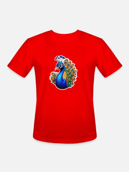 Peacock Bird - Men's Moisture Wicking Performance T-Shirt - red