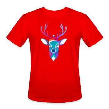 Prismatic Deer with Winter Hat - Men's Moisture Wicking Performance T-Shirt - red - Front - Jackson (183cm)