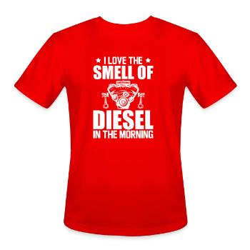 Diesel - I love the smell of diesel in the morning - Men's Moisture Wicking Performance T-Shirt - red - Front - Jackson (183cm)