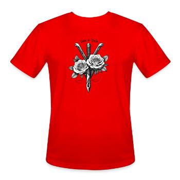 Love & Pain Design - Roses & Daggers Tattoo Style - Men's Moisture Wicking Performance T-Shirt - red - Front - Jackson (183cm)