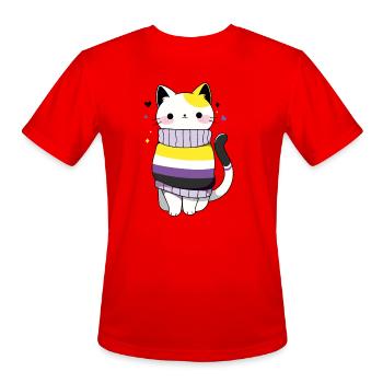 Non-binary Cat CSD Queer Pride Month LGBT Queer - Men's Moisture Wicking Performance T-Shirt - red - Front - Jackson (183cm)