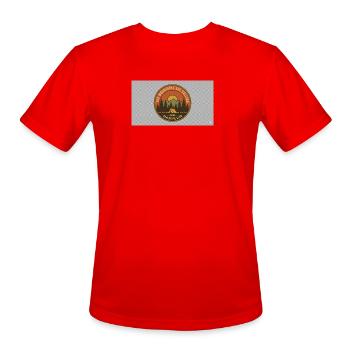 Mountains Calling Adventure Club Emblem - Men's Moisture Wicking Performance T-Shirt - red - Front - Jackson (183cm)