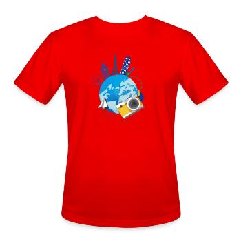 Globe Travel Montage - Men's Moisture Wicking Performance T-Shirt - red - Front - Jackson (183cm)