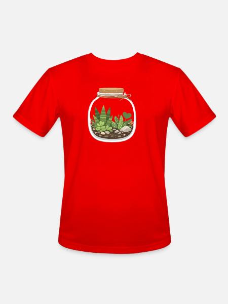 Glass Terrarium Garden Scene - Men's Moisture Wicking Performance T-Shirt - red