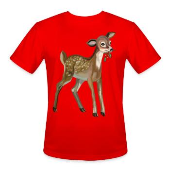 Spotted Christmas Fawn with Holly - Men's Moisture Wicking Performance T-Shirt - red - Front - Jackson (183cm)
