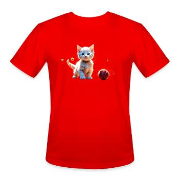 Cute Kitten Playing With a Ball of Wool - Men's Moisture Wicking Performance T-Shirt - red - Front - Jackson (183cm)
