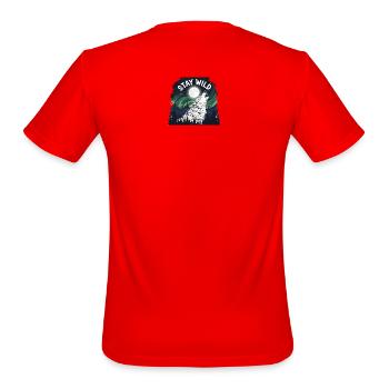 Stay Wild: Howling Wolf Moon & Forest Design - Men's Moisture Wicking Performance T-Shirt - red - Back - Jackson (183cm)
