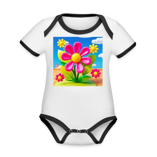 Pink Floral Peace | Sky & Nature Design - Organic Contrast SS Baby Bodysuit