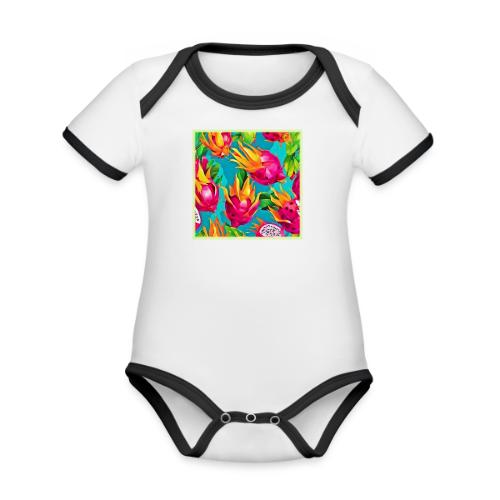 Vibrant Dragoon Fruit Pattern - Organic Contrast SS Baby Bodysuit