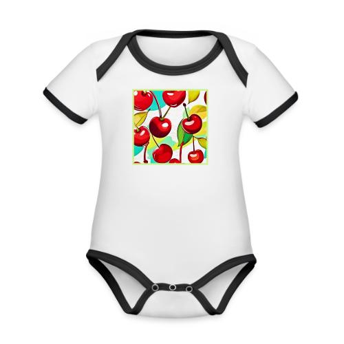 Vibrant Cherry Pattern - Organic Contrast SS Baby Bodysuit