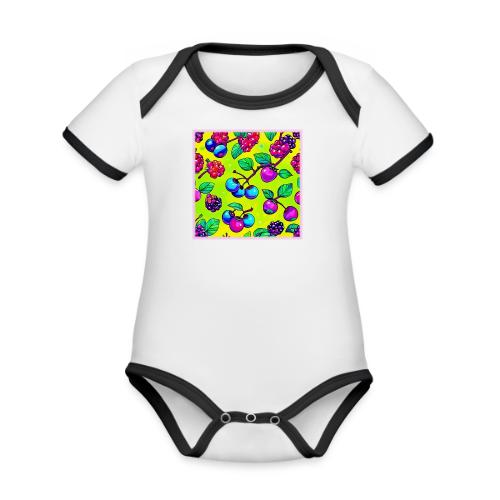 Bright Berry Fruit Pattern - Organic Contrast SS Baby Bodysuit