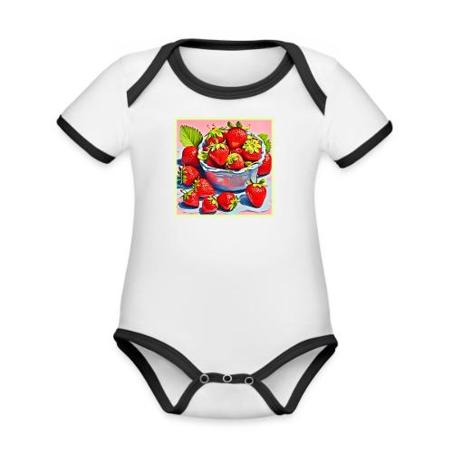 Fresh Strawberry Bowl - Organic Contrast SS Baby Bodysuit