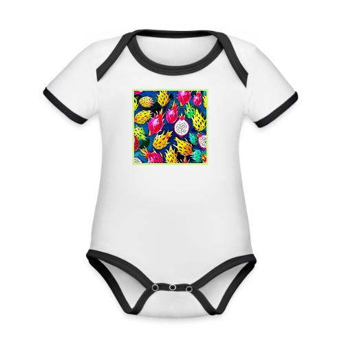 Dragon Fruit Pattern Art - Organic Contrast SS Baby Bodysuit