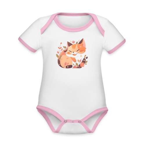 Smiling Cat - Organic Contrast SS Baby Bodysuit