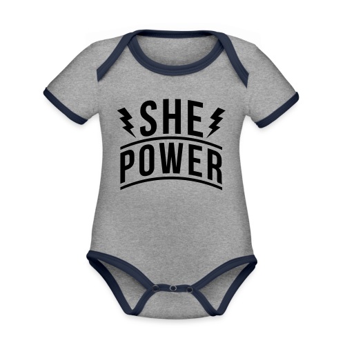 She Power - Organic Contrast Short Sleeve Baby Bodysuit