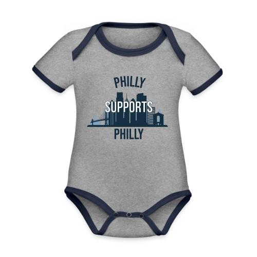 Philly Supports Philly skyline blue transparentbg - Organic Contrast SS Baby Bodysuit
