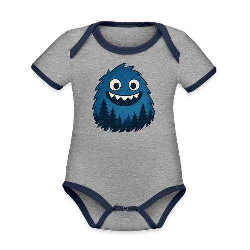 Whimsical Blue Forest Monster – Cute Cartoon Night - Organic Contrast SS Baby Bodysuit