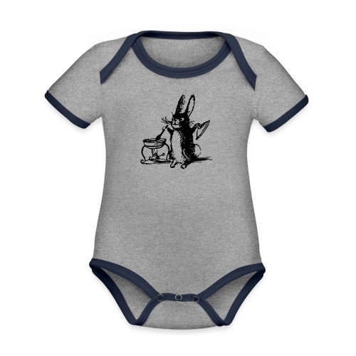Cute Bunny Rabbit Cooking - Organic Contrast Short Sleeve Baby Bodysuit