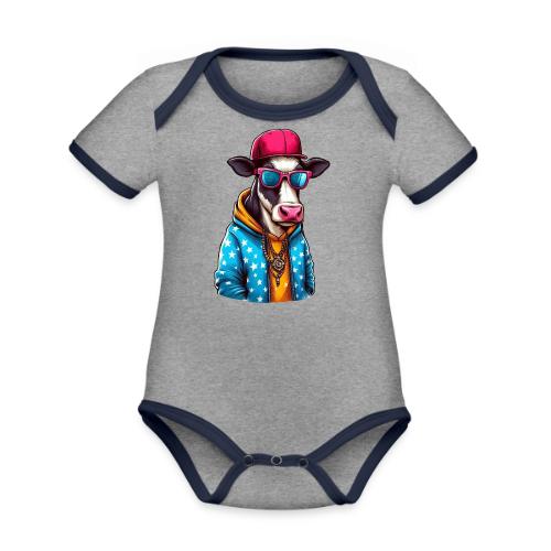 Gangster Cow Wearing a Cap - Organic Contrast SS Baby Bodysuit