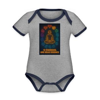 Zodiaque Fractal - Organic Contrast SS Baby Bodysuit - heather gray/navy - Front