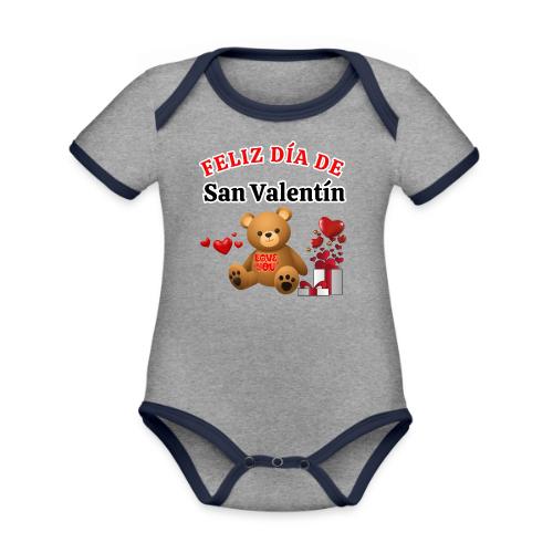 Valentine's Day Celebration Bears Love Hearts. - Organic Contrast SS Baby Bodysuit
