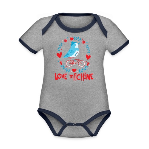 Cute Love Machine Bird - Organic Contrast Short Sleeve Baby Bodysuit