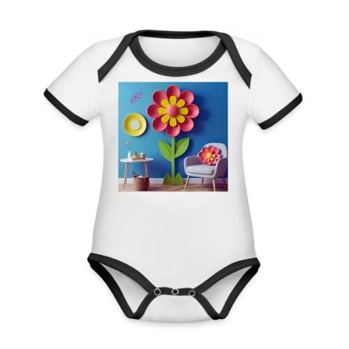 Flower design and harmony of environmental well-be - Organic Contrast SS Baby Bodysuit