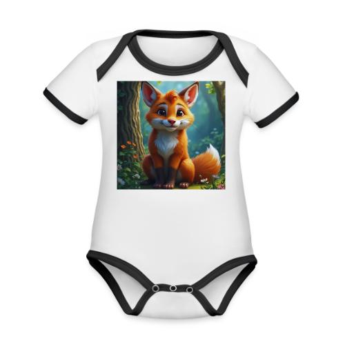 Magical fantasy fox in enchanted forest scene - Organic Contrast SS Baby Bodysuit