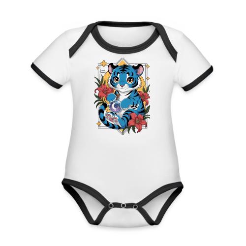 Mystic Blue Tiger Anime Potion Design – Cute tiger - Organic Contrast SS Baby Bodysuit