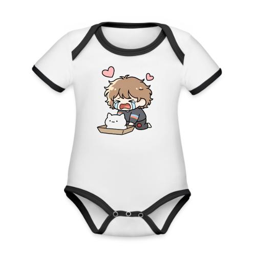 Crying Chibi Boy with Stray Cat - Organic Contrast SS Baby Bodysuit