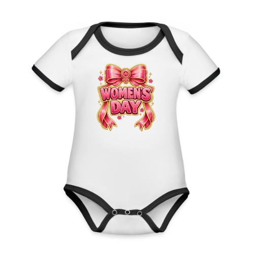 Cute Pink Bow Women’s Day Feminist Symbol - Organic Contrast SS Baby Bodysuit