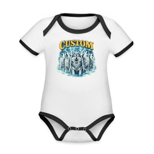 Custom Wolf Pack Howling Moon Vintage Wilderness - Organic Contrast SS Baby Bodysuit
