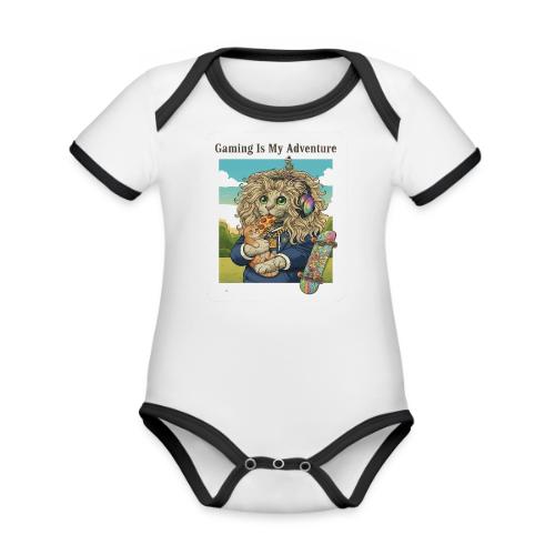 Gaming Cat Adventure: Pizza & Skates - Organic Contrast SS Baby Bodysuit