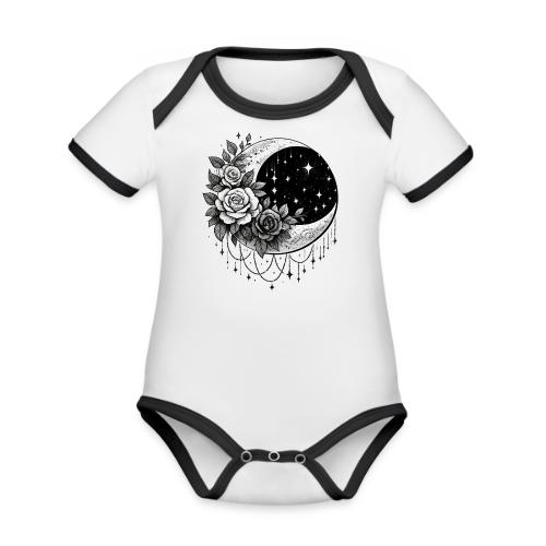 Crescent Moon Floral - Organic Contrast SS Baby Bodysuit