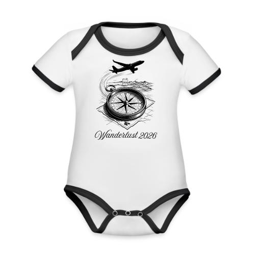 Wanderlust 2026 T-Shirt | Minimalist Travel Plane - Organic Contrast SS Baby Bodysuit