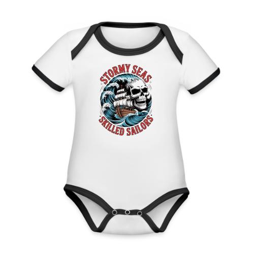 Stormy Seas Skull Pirate Ship Nautical Ocean Waves - Organic Contrast SS Baby Bodysuit