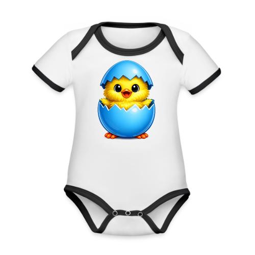 Easter Chick Blue - Organic Contrast SS Baby Bodysuit