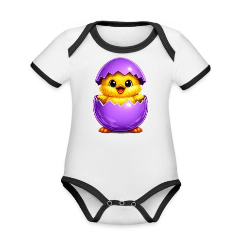 Easter Chick Purple - Organic Contrast SS Baby Bodysuit