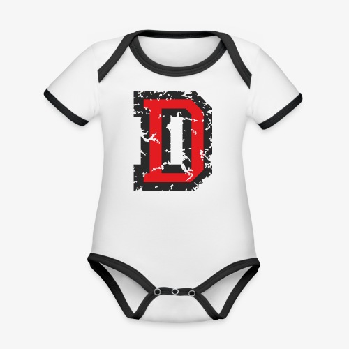 Letter D (Distressed Black/Red) - Organic Contrast SS Baby Bodysuit