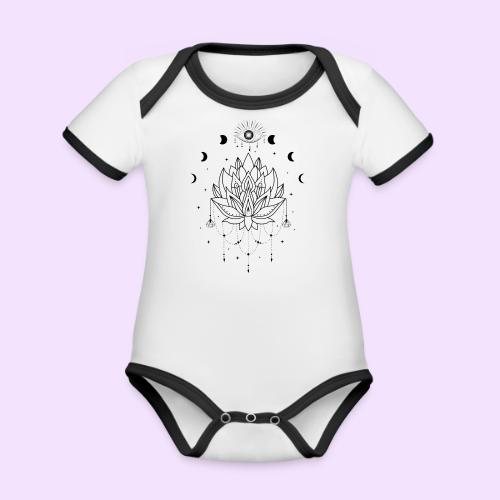 Third Eye Black Lotus Flower - Moon Cycle Design - Organic Contrast SS Baby Bodysuit