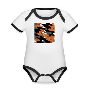 Orange Camo Pattern - Organic Contrast SS Baby Bodysuit - white/black - Front
